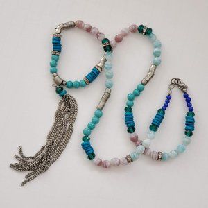 Mixed Materials Bead Tassel Long Necklace